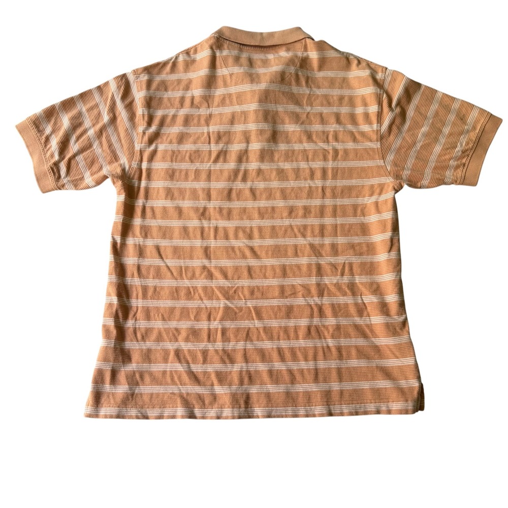 St Johns Bay Mens Large Orange Striped Short Sleeve L Cotton Polo Shirt Pocket - Picture 2 of 7